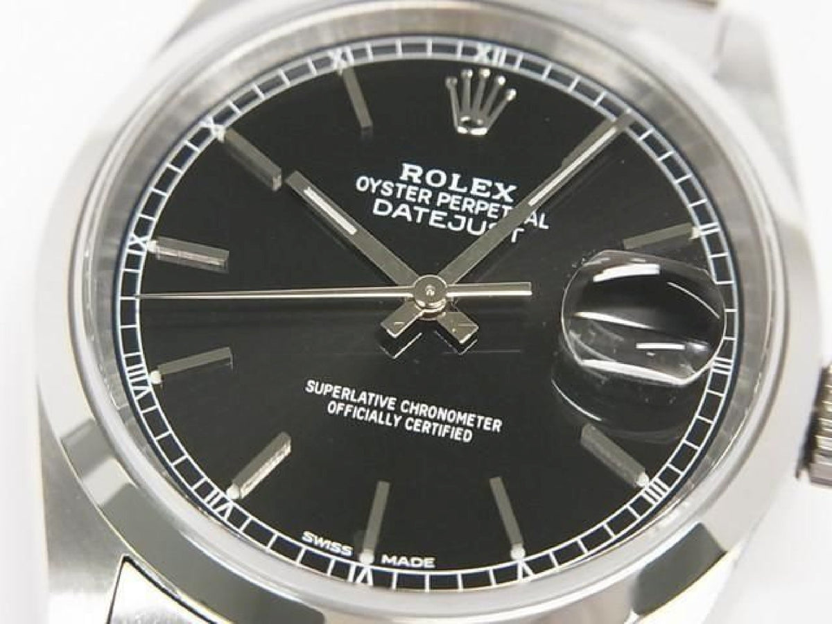 ROLEX Datejust schwarzes Zifferblatt 16200 P-Serie Herren 193793597 hannari-shop