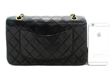 CHANEL Classic Double Flap 10" Chain Shoulder Bag Black Lambskin n05 hannari-shop