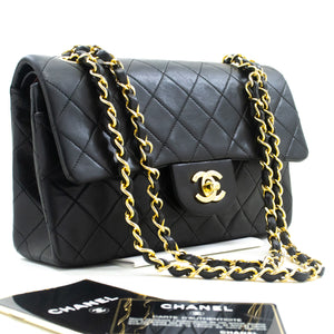 CHANEL Classic Double Flap 9" Chain Shoulder Bag Black Lambskin n02 hannari-shop