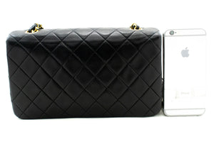 CHANEL Full Flap Chain Shoulder Bag Crossbody Black Quilted Lamb n01 hannari-shop