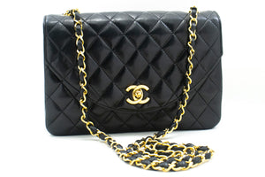 CHANEL Half Moon Chain Shoulder Bag Crossbody Black Quilted Flap n04 hannari-shop