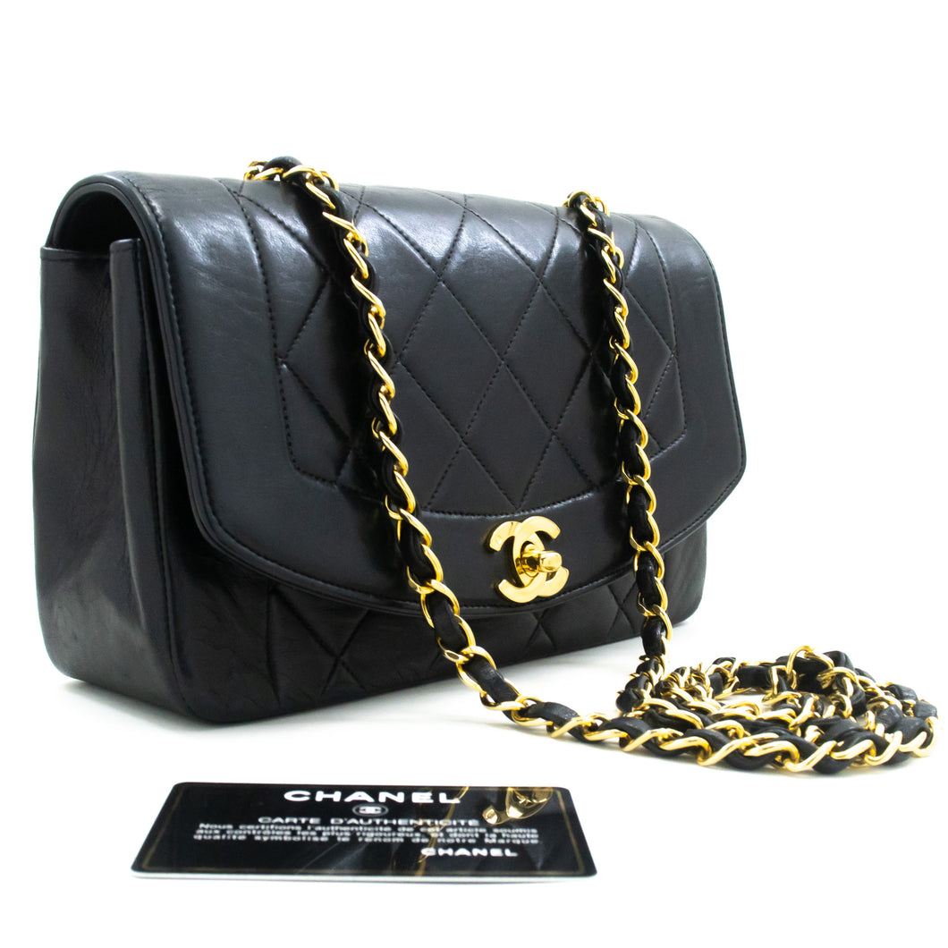 CHANEL Diana Flap Chain Shoulder Bag Black Quilted Lambskin Purse m83 hannari-shop