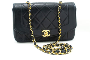 CHANEL Diana Flap Chain Shoulder Bag Black Quilted Lambskin Purse m83 hannari-shop