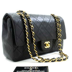 CHANEL Classic Double Flap 10" Chain Shoulder Bag Black Lambskin m75 hannari-shop