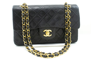 CHANEL Classic Double Flap 9" Chain Shoulder Bag Black Lambskin m86 hannari-shop