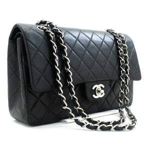 CHANEL Classic Double Flap 10" Chain Shoulder Bag Black Lambskin m73 hannari-shop