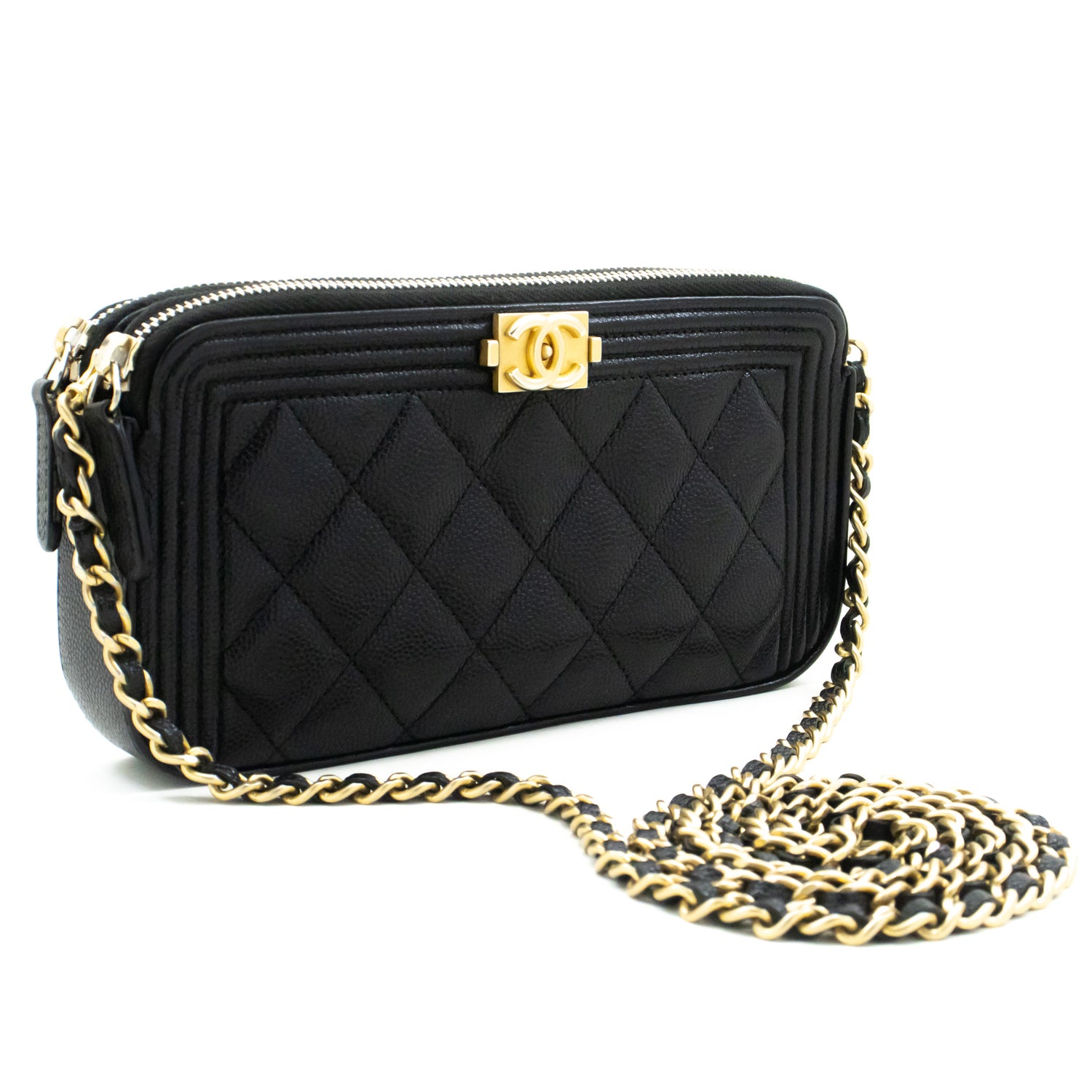 CHANEL Boy Black Caviar Wallet On Chain WOC Double Zip Skuldertaske n35 hannari-shop