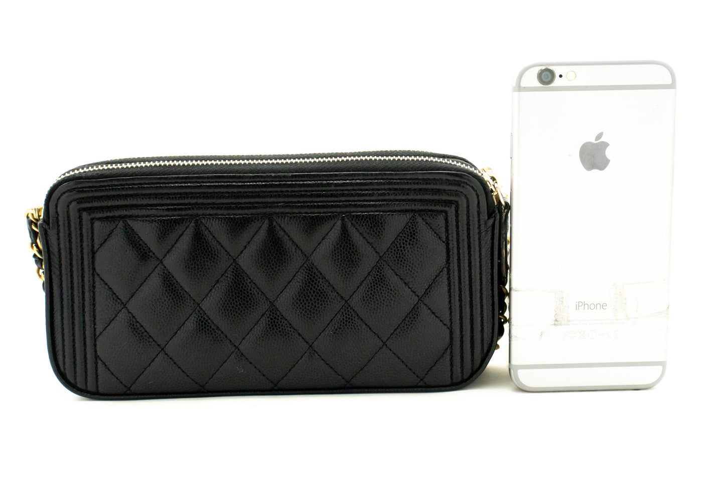 Portefeuille CHANEL Boy Noir Caviar Wallet On Chain WOC Double Zip Épaule n35 hannari-shop