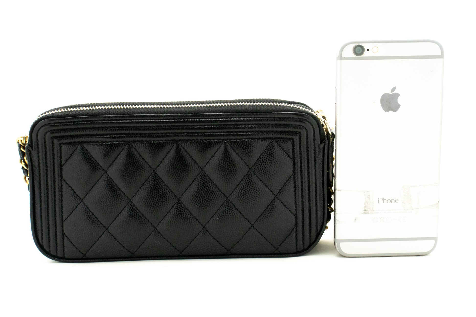 Portefeuille CHANEL Boy Noir Caviar Wallet On Chain WOC Double Zip Épaule n35 hannari-shop