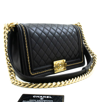 CHANEL Boy Chain Shoulder Bag Black Quilted Flap Lambskin Leather n46 hannari-shop