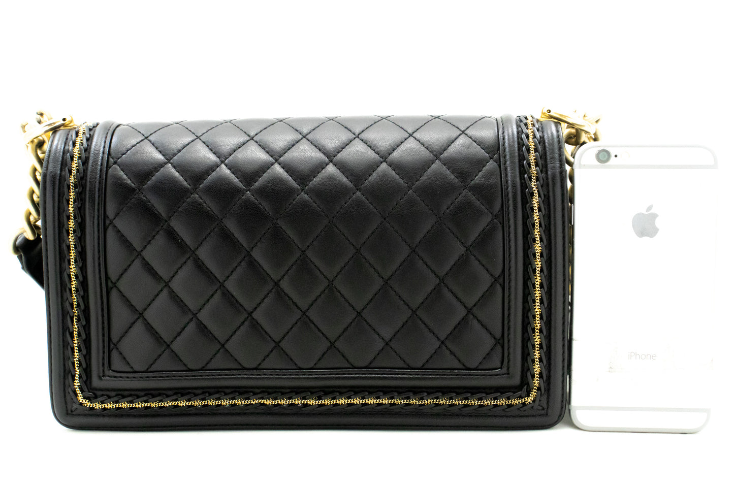 CHANEL Boy Chain Schoudertas Zwart Gequilt Flap Lamsleer n46 hannari-shop