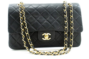 CHANEL Classic Double Flap 10" Chain Shoulder Bag Black Lambskin m48 hannari-shop