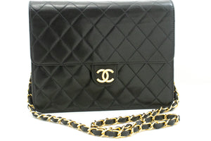 CHANEL Chain Shoulder Bag Clutch Black Quilted Flap Lambskin Purse n50 hannari-shop