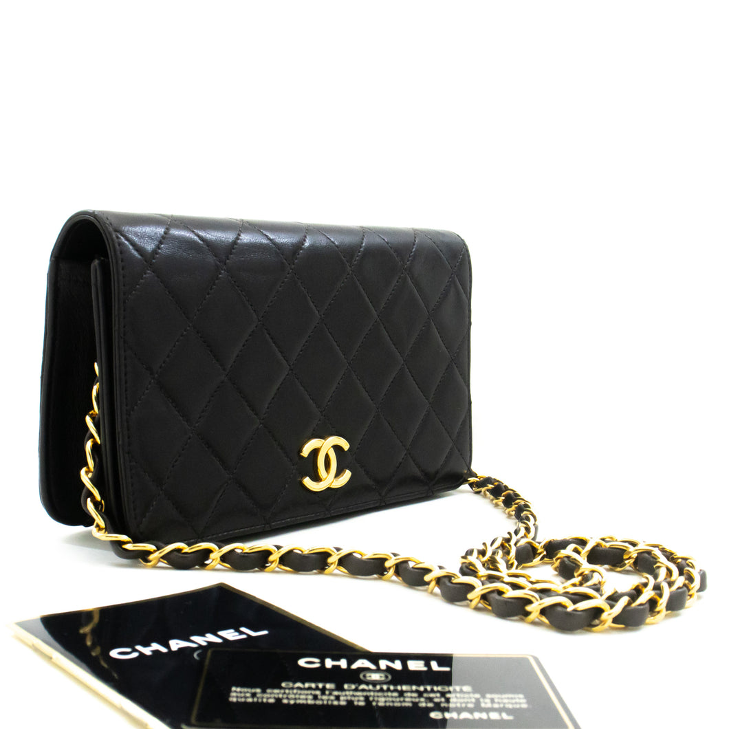 CHANEL Full Flap Chain Shoulder Bag Clutch Black Quilted Lambskin m96 hannari-shop