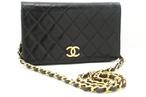 CHANEL Full Flap Chain Shoulder Bag Clutch Black Quilted Lambskin m96 hannari-shop