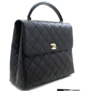 CHANEL Caviar Handbag Top Handle Bag Kelly Black Flap Leather Gold n63 hannari-shop