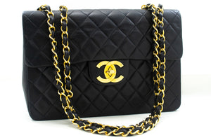 CHANEL Classic Large 13" Flap Chain Shoulder Bag Black Lambskin n52 hannari-shop