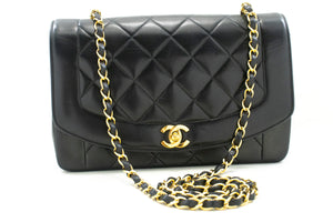 CHANEL Diana Flap Chain Shoulder Bag Black Quilted Lambskin Purse n74 hannari-shop