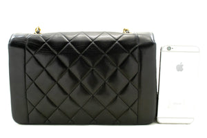 CHANEL Diana Flap Chain Shoulder Bag Black Quilted Lambskin Purse n74 hannari-shop