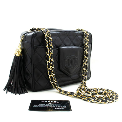 CHANEL Vintage Classic Chain Shoulder Bag Black Quilted Lambskin n17 hannari-shop
