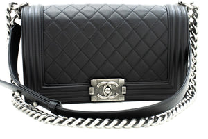 CHANEL Boy Chain Shoulder Bag Black Quilted Flap Calfskin Leather m56 hannari-shop