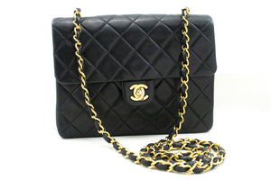 CHANEL Mini Square Small Chain Shoulder Bag Crossbody Black Lamb n28 hannari-shop