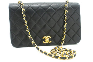 CHANEL Full Flap Chain Shoulder Bag Crossbody Black Quilted Lamb n75 hannari-shop