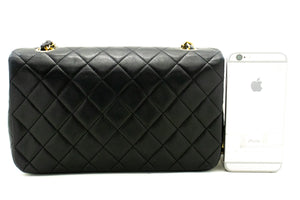 CHANEL Full Flap Chain Shoulder Bag Crossbody Black Quilted Lamb n75 hannari-shop