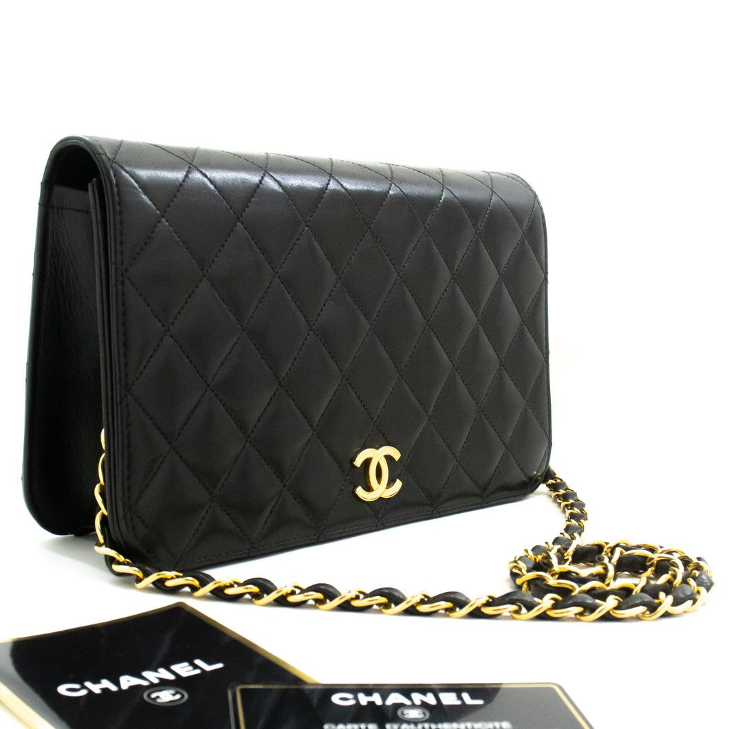 CHANEL Full Flap Chain Shoulder Bag Clutch Black Quilted Lambskin n43 hannari-shop