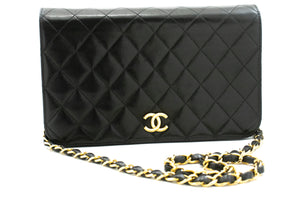 CHANEL Full Flap Chain Shoulder Bag Clutch Black Quilted Lambskin n43 hannari-shop