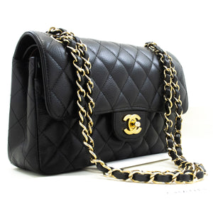 CHANEL Grained Calfskin Double Flap 9" Chain Shoulder Bag Black n49 hannari-shop