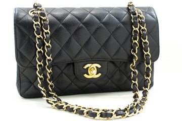 CHANEL Grained Calfskin Double Flap 9" Chain Shoulder Bag Black n49 hannari-shop
