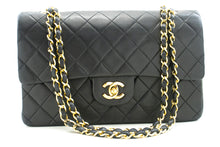 CHANEL Classic Double Flap 10" Chain Shoulder Bag Black Lambskin n72 hannari-shop