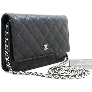 CHANEL Caviar Wallet On Chain WOC Black Shoulder Bag Crossbody SV n87 hannari-shop