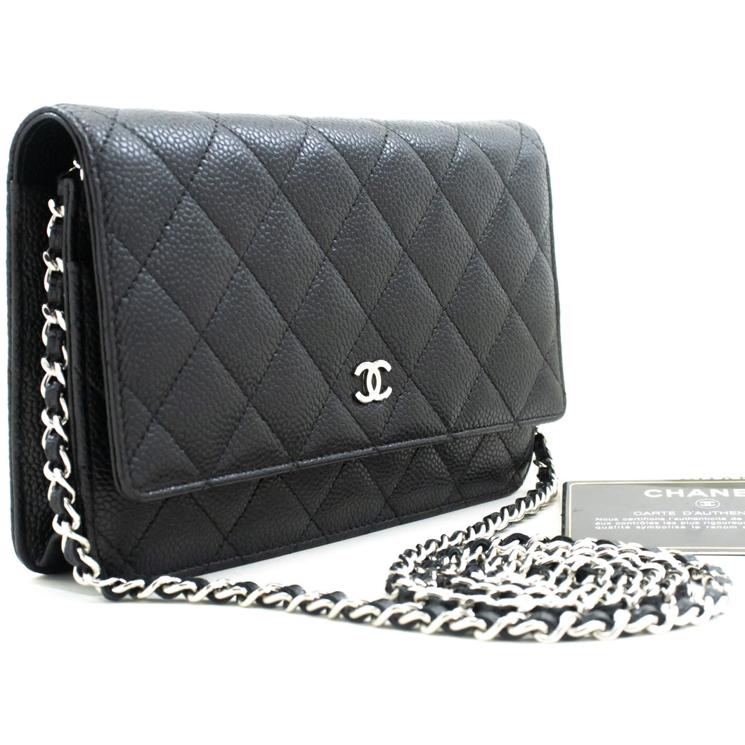 CHANEL Caviar Wallet On Chain WOC Black Shoulder Bag Crossbody SV n87 hannari-shop