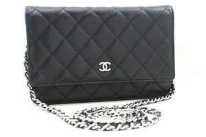 CHANEL Caviar Wallet On Chain WOC Black Shoulder Bag Crossbody SV n87 hannari-shop