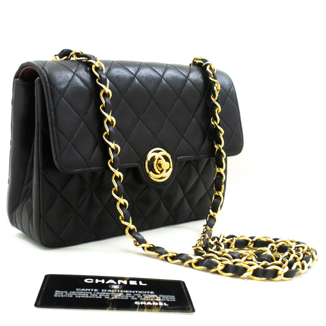 CHANEL Mini Small Chain Shoulder Bag Black Lambskin Quilted Flap n15 hannari-shop