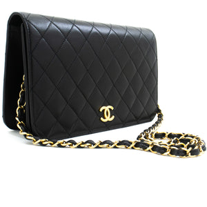 CHANEL Full Flap Chain Shoulder Bag Clutch Black Quilted Lambskin n36 hannari-shop