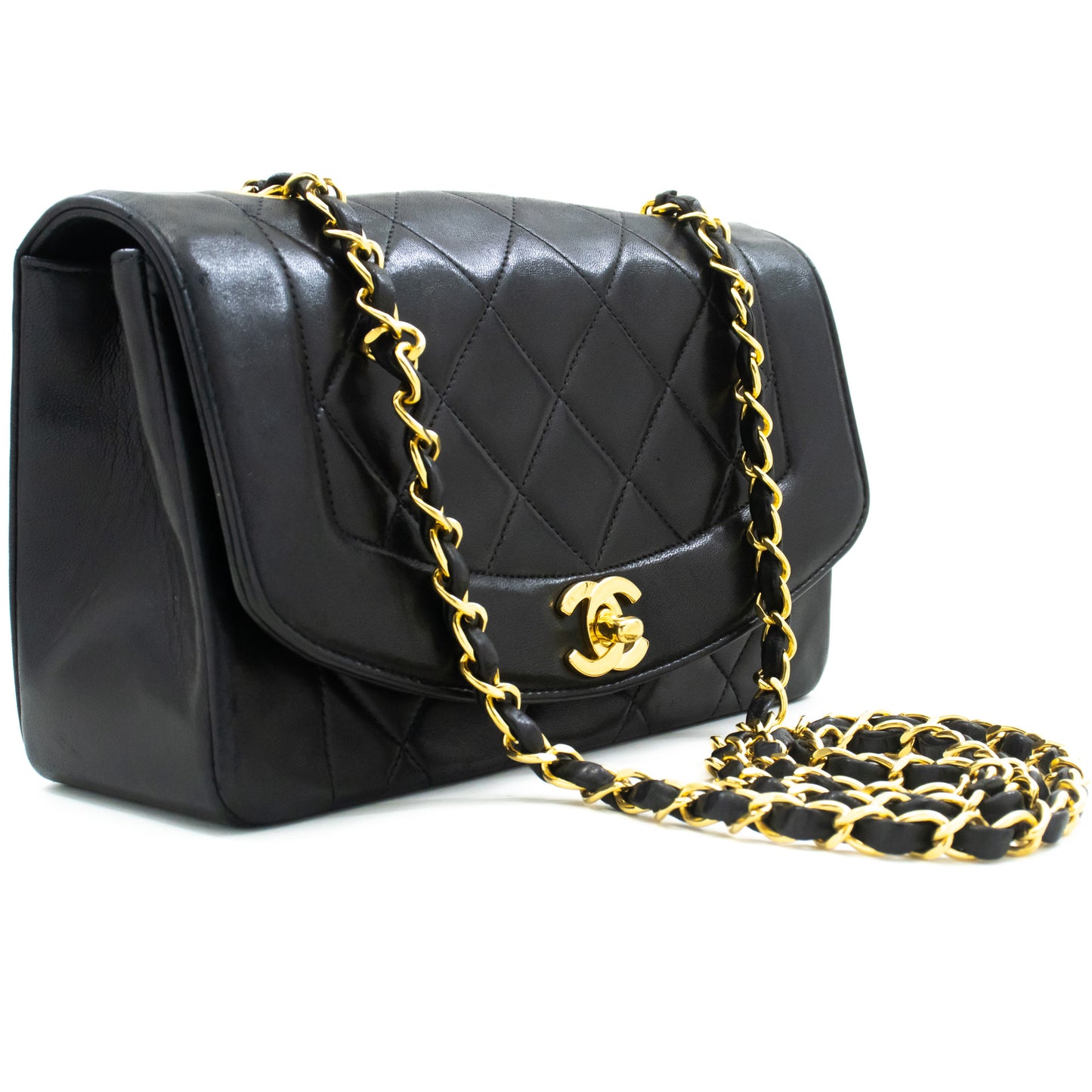 CHANEL Diana Flap Chain Schoudertas Zwart Gequilt Lamsleer Portemonnee n77 hannari-shop
