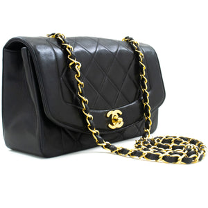 CHANEL Diana Flap Chain Shoulder Bag Black Quilted Lambskin Purse n77 hannari-shop