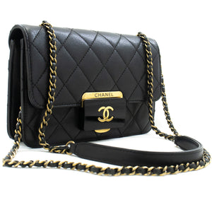 CHANEL Mini Calfskin Chain Shoulder Bag Black Quilted Flap Leather n59 hannari-shop