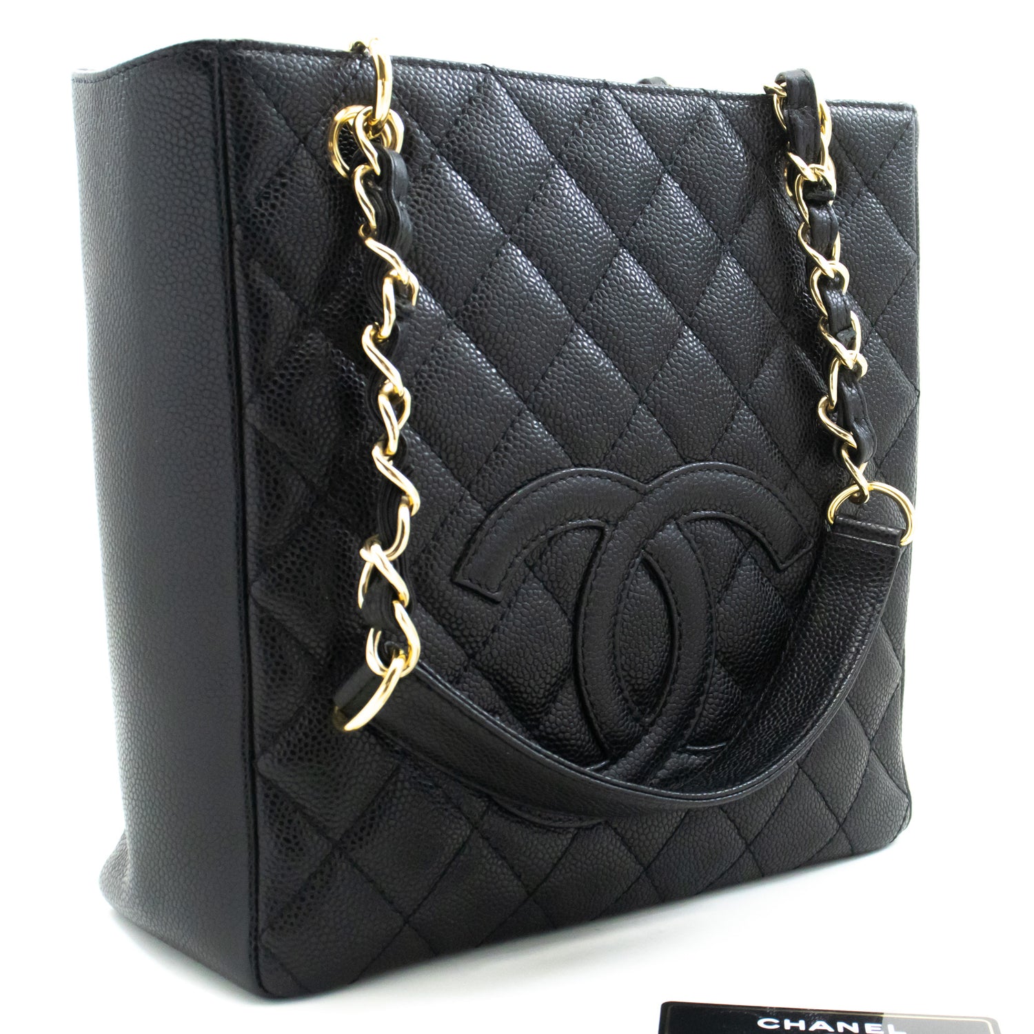 CHANEL Caviar PST Chain Skuldertaske Shopping Tote Sort Quiltet n51 hannari-shop