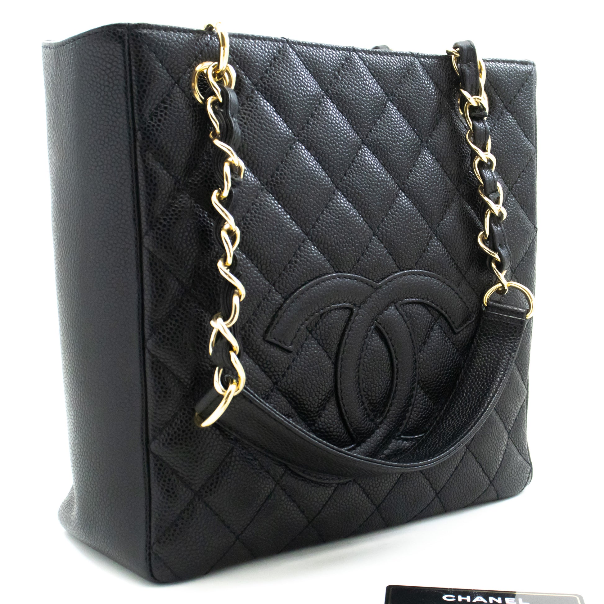 CHANEL Caviar PST Chain Schoudertas Shopping Tote Zwart Gequilt n51 hannari-shop