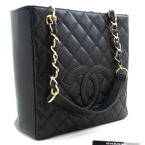 CHANEL Caviar PST Chain Shoulder Bag Shopping Tote Black Quilted n51 hannari-shop