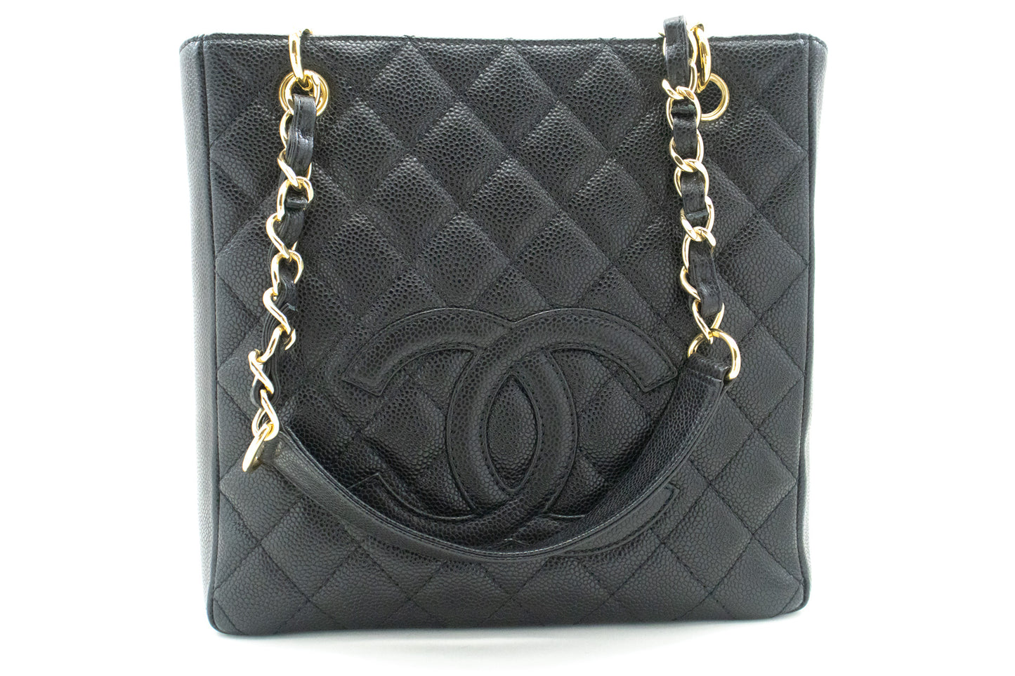 CHANEL Caviar PST Chain Schoudertas Shopping Tote Zwart Gequilt n51 hannari-shop