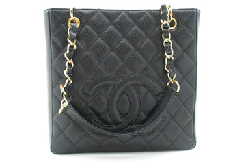 CHANEL Caviar PST Chain Shoulder Bag Shopping Tote Black Quilted n51 hannari-shop