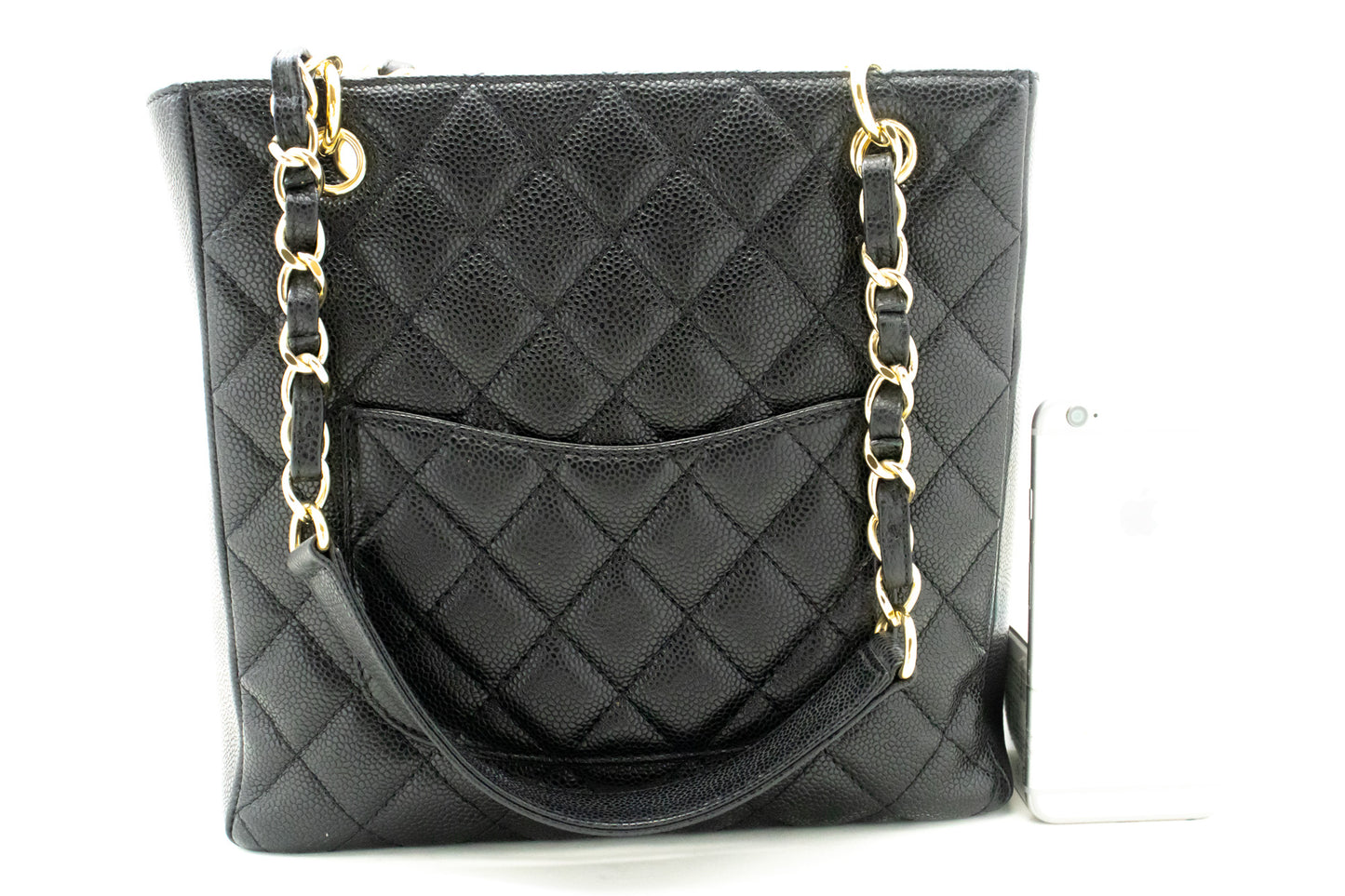 CHANEL Caviar PST Chain Schoudertas Shopping Tote Zwart Gequilt n51 hannari-shop