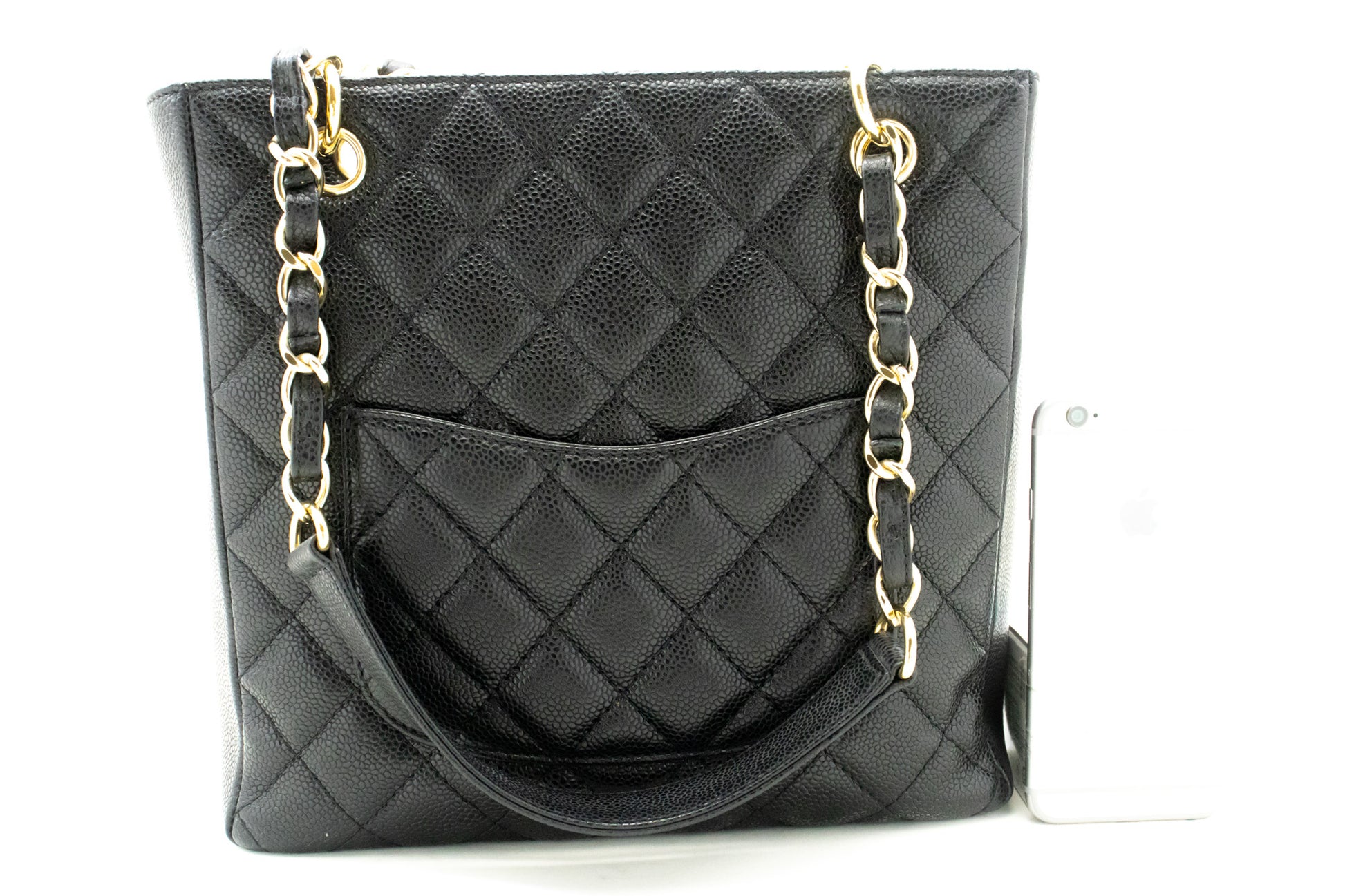 CHANEL Caviar PST Chain Schoudertas Shopping Tote Zwart Gequilt n51 hannari-shop