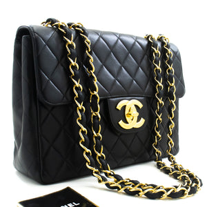 CHANEL Classic Large 11" Chain Shoulder Bag Flap Black Lambskin n20 hannari-shop