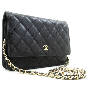 CHANEL Grained Calfskin Wallet On Chain WOC Black Shoulder Bag n96 hannari-shop